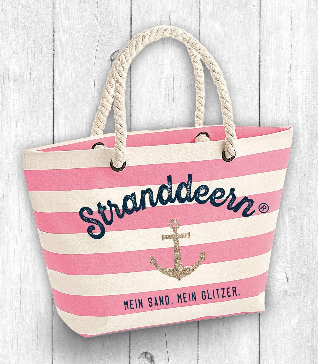 Strandtasche „STRANDDEERN“ ROSA/CREME