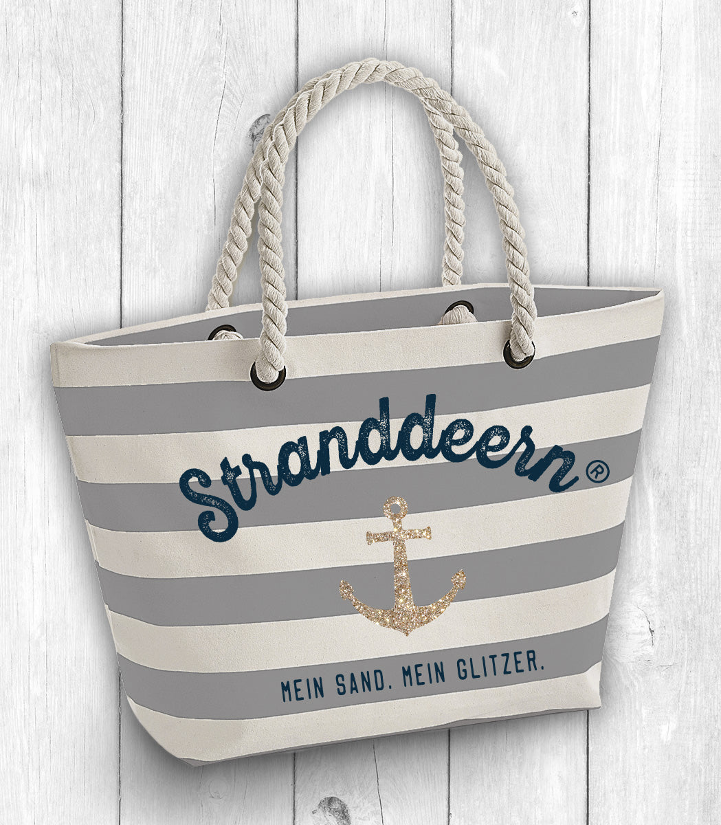 Strandtasche „STRANDDEERN“ GRAU/CREME