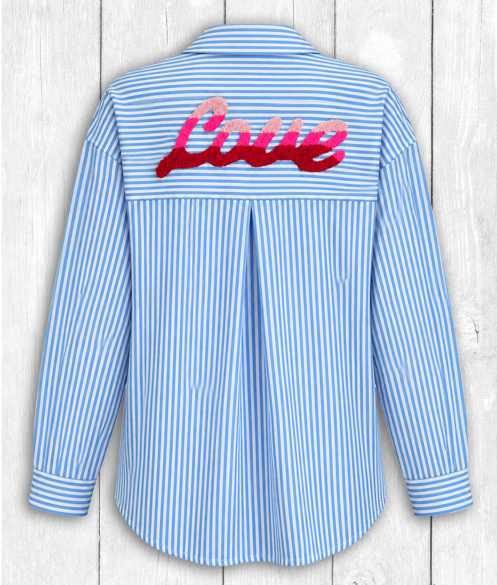 Bluse Evi „LOVE“ – BLAU GESTREIFT