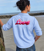 Bluse Evi „LOVE“ – BLAU GESTREIFT