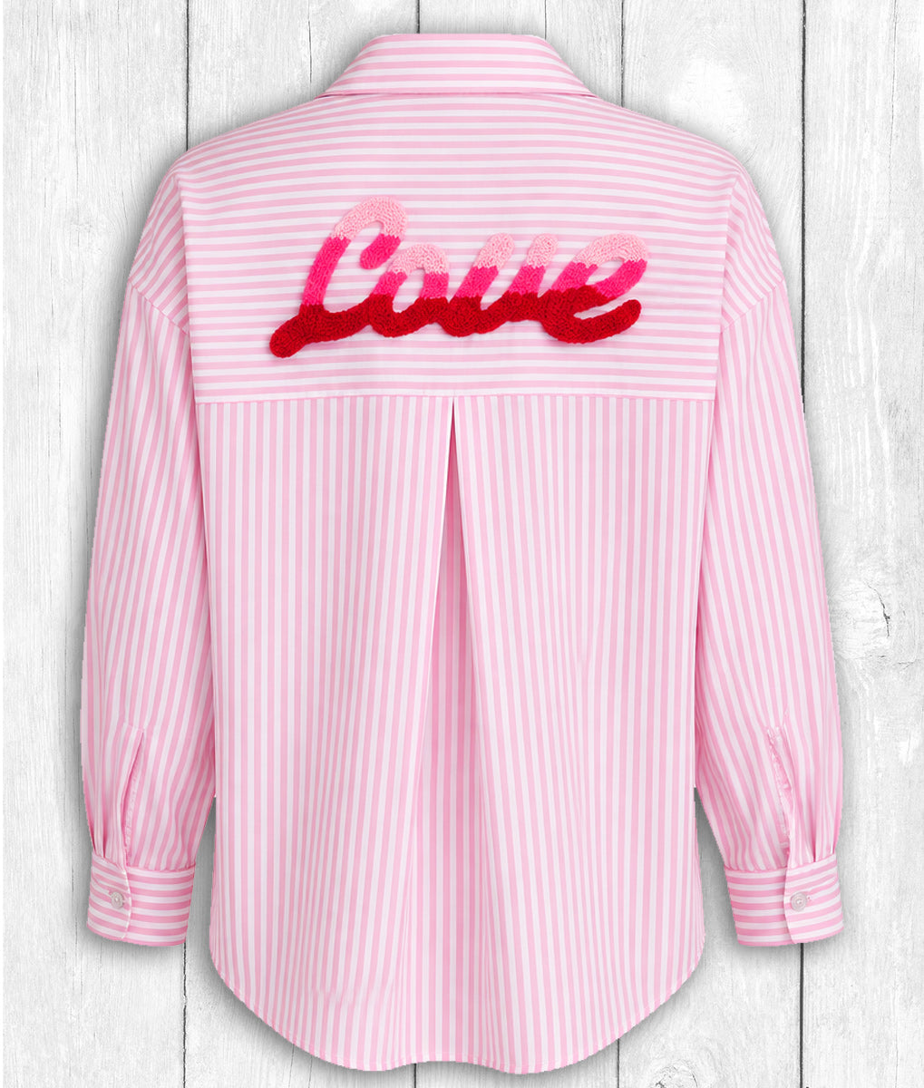 Bluse Evi „LOVE“ – ROSA GESTREIFT