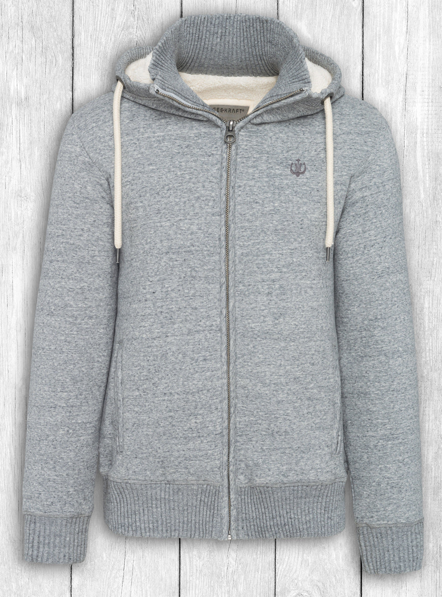 Sweatjacke KNUT mit Sherpa-Futter – GRAU-MELIERT
