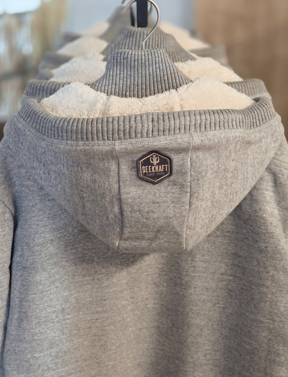 Sweatjacke KNUT mit Sherpa-Futter – GRAU-MELIERT