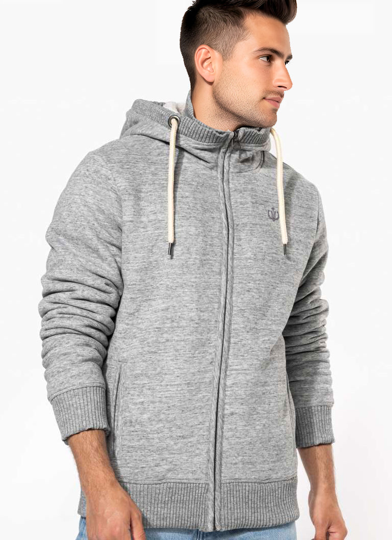 Sweatjacke KNUT mit Sherpa-Futter – GRAU-MELIERT
