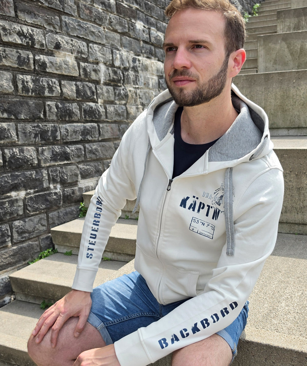 Herren-Sweatjacke Kai „KÄPTN“ – OFFWHITE