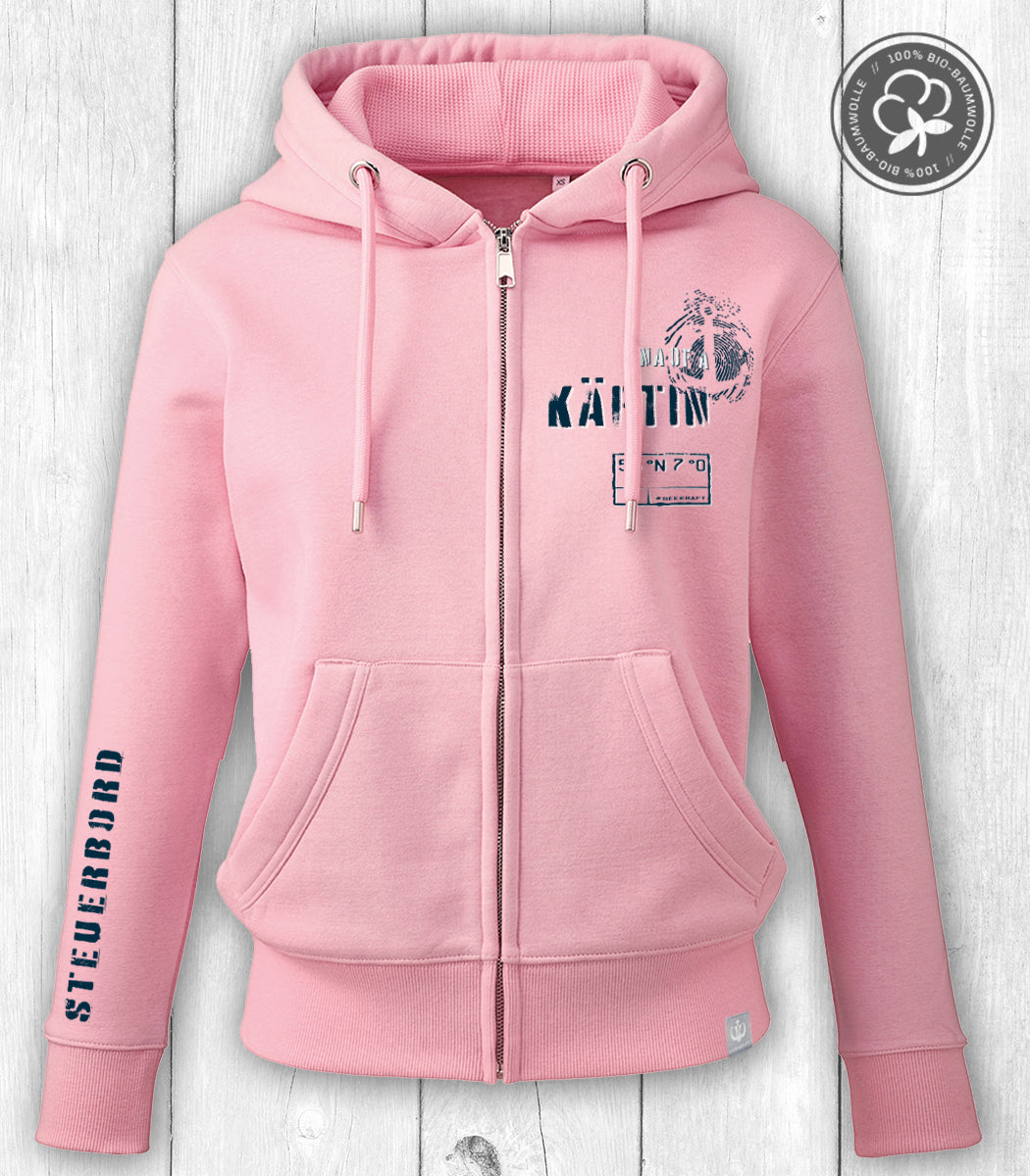 Damen-Sweatjacke Linda „KÄPTIN“ - ROSA
