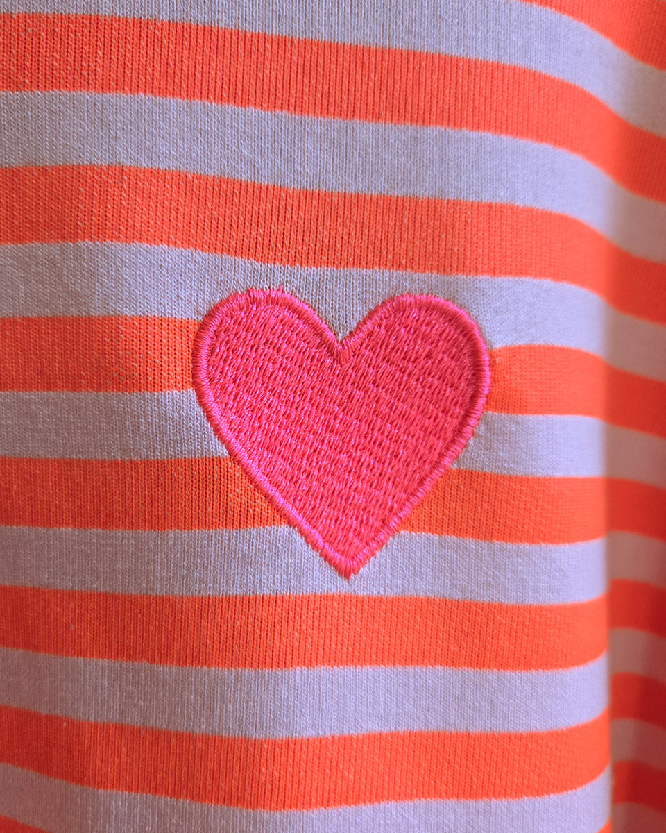 Streifen-Sweater "HERZ" – ROSA - NEON-CORALLE