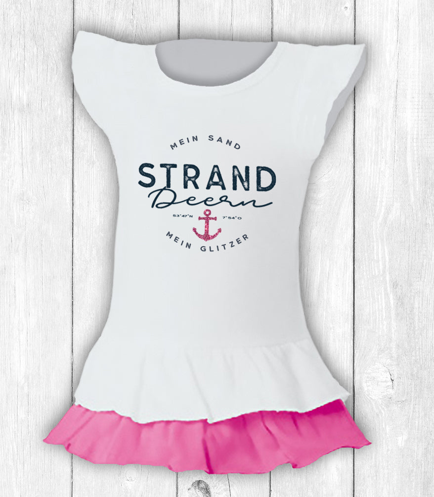 Kinder-Shirt Ida „STRANDDEERN“ – WEISS / PINK