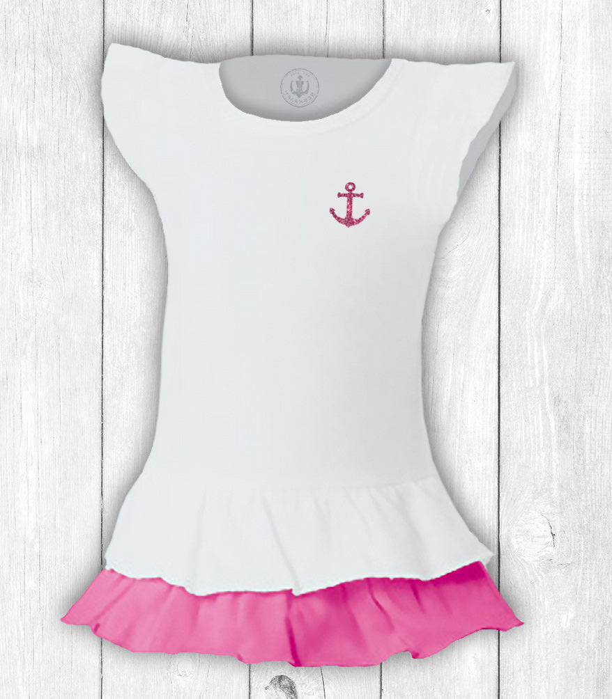 Kinder-Shirt Ida „ANKER GLITZER“ – WEISS / PINK