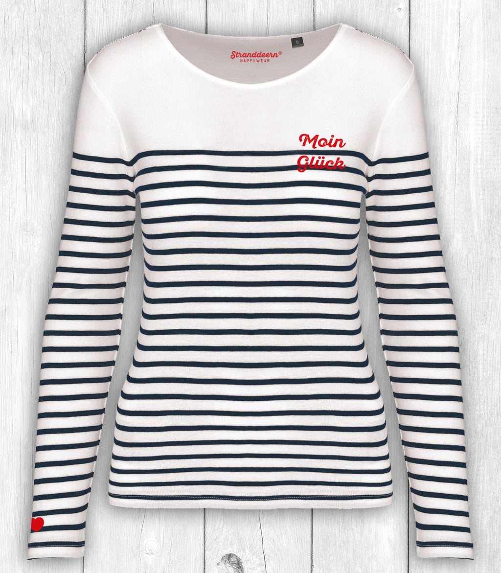 Shirt Levke „MOIN GLÜCK“ – WEISS/NAVY GESTREIFT