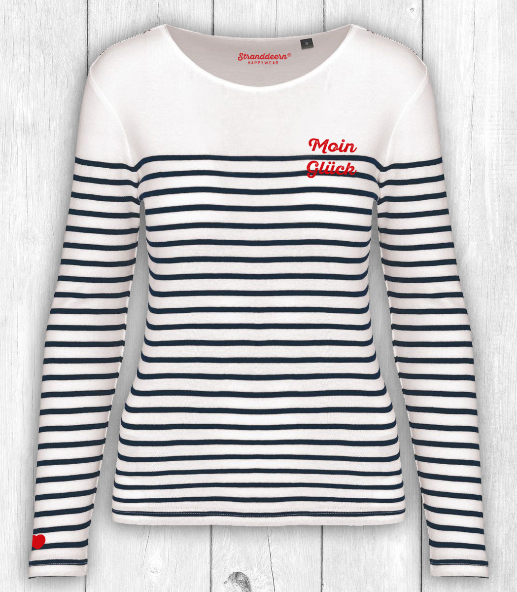 Shirt Levke „MOIN GLÜCK“ – WEISS/NAVY GESTREIFT