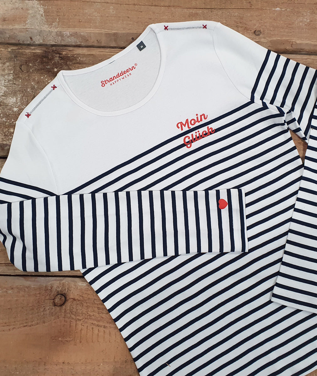 Shirt Levke „MOIN GLÜCK“ – WEISS/NAVY GESTREIFT